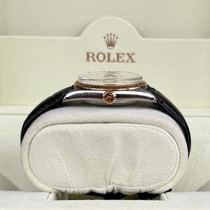 Rolex Datejust 36 16013 1983 Two Tone Silver Dial Leather Strap