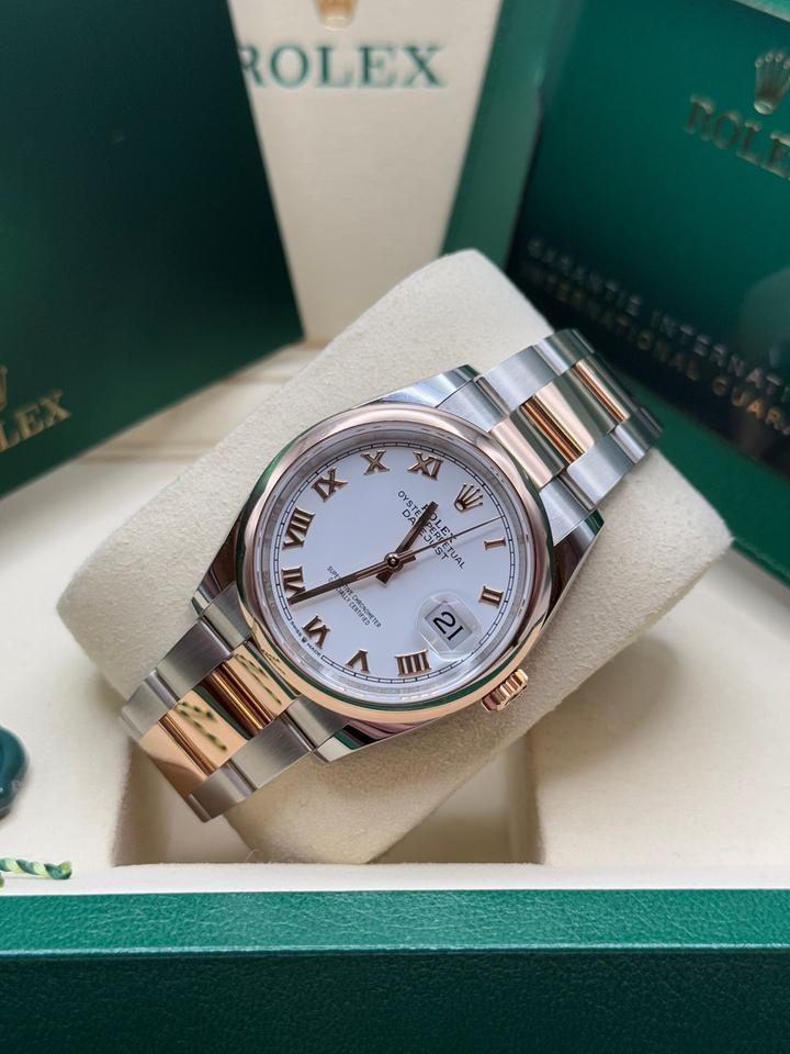 Rolex Datejust 36 New 2026 White Roman Dial Two Tone Rose Gold Oyster