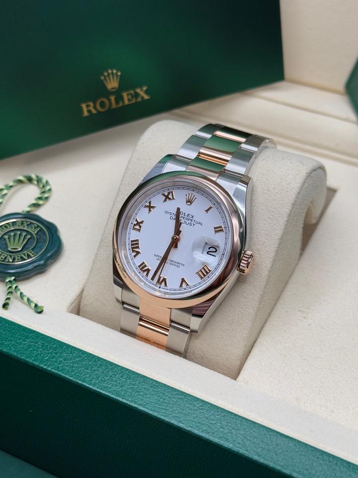 Rolex Datejust 36 New 2026 White Roman Dial Two Tone Rose Gold Oyster