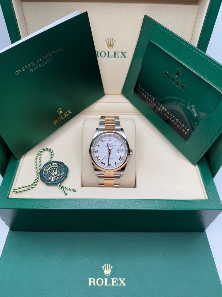 Rolex Datejust 36 New 2026 White Roman Dial Two Tone Rose Gold Oyster