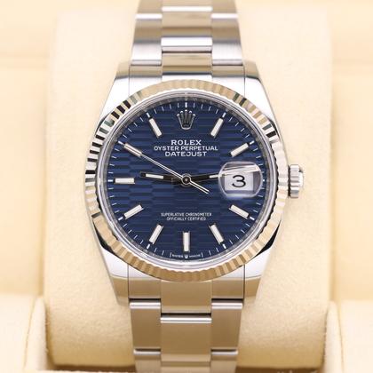 Rolex Datejust 36 Blue Motif Dial Oyster 126234 Fluted Bezel