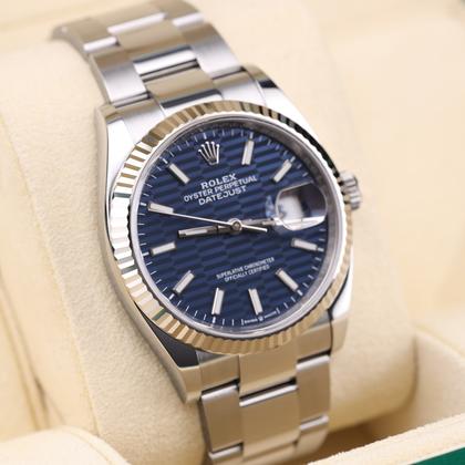 Rolex Datejust 36 Blue Motif Dial Oyster 126234 Fluted Bezel