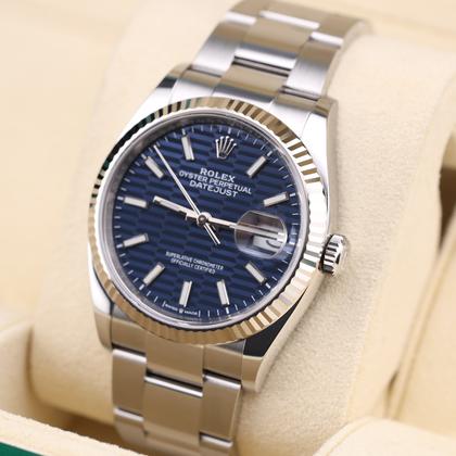 Rolex Datejust 36 Blue Motif Dial Oyster 126234 Fluted Bezel