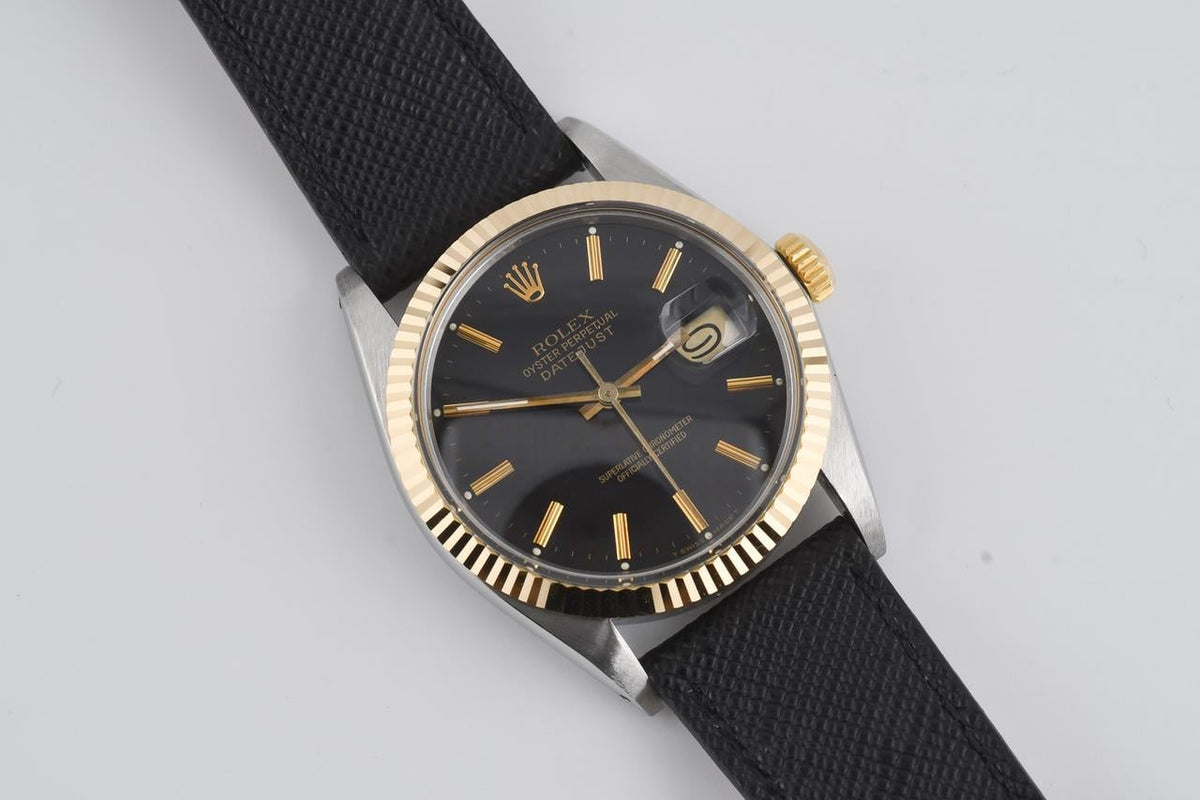 Rolex Datejust 16013 1988 Two Tone Black Dial Leather Strap