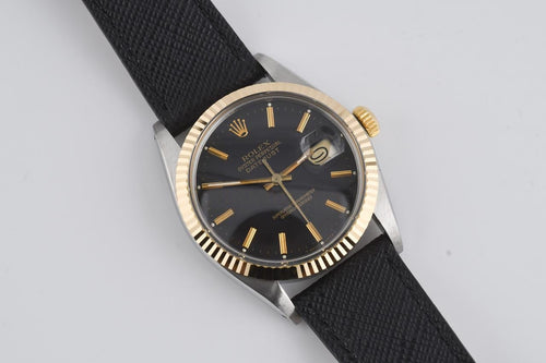Rolex Datejust 16013 1988 Two Tone Black Dial Leather Strap