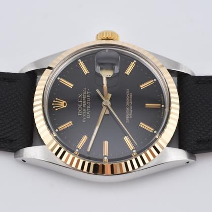 Rolex Datejust 16013 1988 Two Tone Black Dial Leather Strap