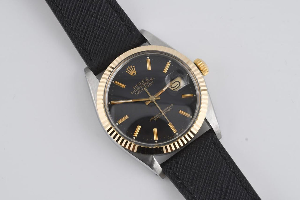 Rolex Datejust 16013 1988 Two Tone Black Dial Leather Strap