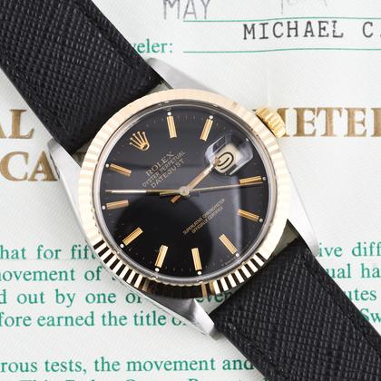 Rolex Datejust 16013 1988 Two Tone Black Dial Leather Strap