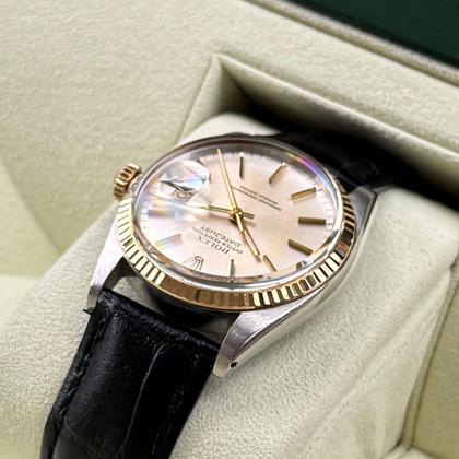 Rolex Datejust 36 16013 1983 Two Tone Silver Dial Leather Strap