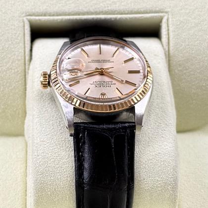Rolex Datejust 36 16013 1983 Two Tone Silver Dial Leather Strap
