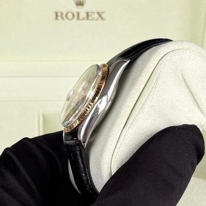 Rolex Datejust 36 16013 1983 Two Tone Silver Dial Leather Strap